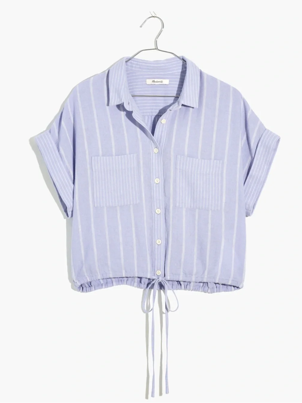 Madewell Linen-Blend Button-Up Drawstring Shirt in Stripe-Play